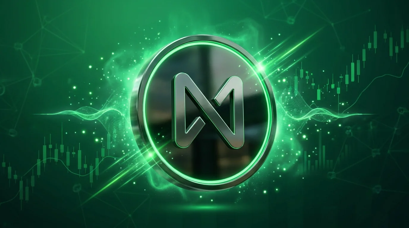 Highly realistic 3D NEAR Protocol (NEAR) cryptocurrency coin surrounded by green glowing charts and bullish price prediction indicators for 2026, representing decentralized AI infrastructure and Layer-1 blockchain adoption.