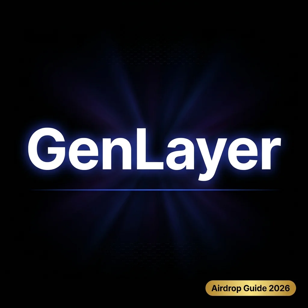 GenLayer airdrop 2026 guide showing glowing AI neural network merged with blockchain hexagon, representing intelligent contracts and potential GEN token distribution.